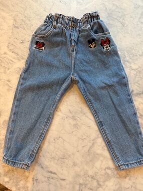 Zara Light Blue Denim Kids Jeans with Minnie & Mickey Embroidery